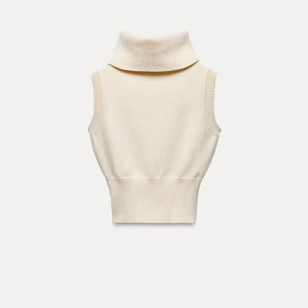 Zara Sleeveless High Collar Knit Sweater